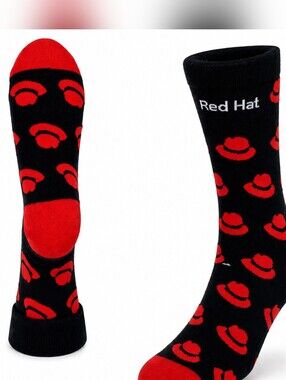 Men's Black & Red Hat Patterned Crew Socks One Size